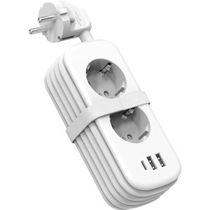 Stekkerdoos met USB - 2 stopcontacten 4000 W + 2 poorten USB A + USB C - 15 m kabel