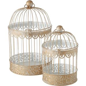 Set van 2x home decoratie vogelkooien goud 30 en 40 cm - Vogelkooien/kooitjes - Antiek look