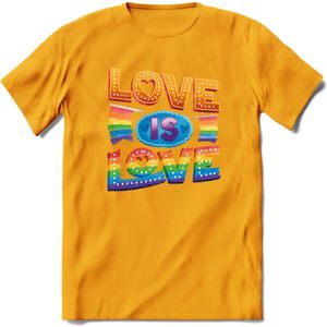 Love Is Love | Pride T-Shirt | Grappig LHBTIQ+ / LGBTQ / Gay / Homo / Lesbi Cadeau Shirt | Dames - Heren - Unisex | Tshirt Kleding Kado | - Geel - XL