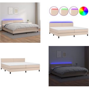 vidaXL Boxspring met matras en LED kunstleer cappuccinokleur 200x200cm - Boxspring - Boxsprings - Bed - Slaapmeubel