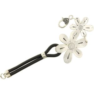 Behave Armband - bloemen zilver-kleur zwart 19 cm