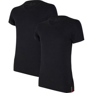 Undiemeister - T-shirt - T-shirt heren - Slim fit - Korte mouwen - Gemaakt van Mellowood - V-Hals - Volcano Ash (zwart) - 2-pack - S