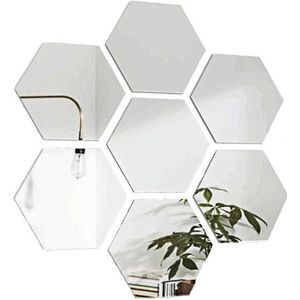 Hexagon wandspiegel - Woonkamer decoratie - Zeshoek wand spiegel set - 12 stuks - 126 x 110 x 63 mm
