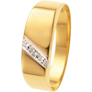 Heren Zegelring met diamant 0.01ct - Ring - Cadeau - 14 Karaat Goud - Geelgoud