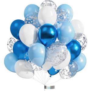 Luna Balunas 50 Stuks Latex Ballonnen Blauw Helium Confetti - Feestversiering Lentefeest Communie - Babyshower - Verjaardag