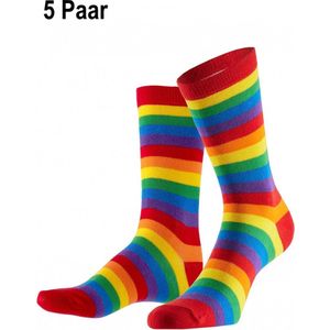 5x Paar sokken gestreept regenboog 36-41 - Thema feest party disco festival partyfeest carnaval optocht