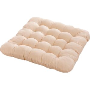 Set van 2 stoelkussens, zitkussen, 40 x 40 cm, effen, kussens met banden, zitkussen, dikke zachte sierkussens, zitkussen voor binnen en buiten, bureaustoelen, tuinstoel, beige