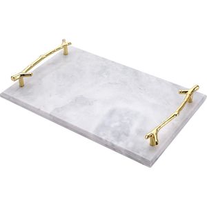 Rectangular Marble Tray with Leaf Handles Tray Jewelry Plate for Coffee Table Living Room Kitchen Storage Toiletries Jewelry Cakes Home Decor Grey