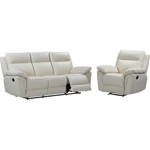 3 zits relaxbank en -fauteuil van buffelleer PAKITA - Ivoor L 208 cm x H 102 cm x D 92 cm