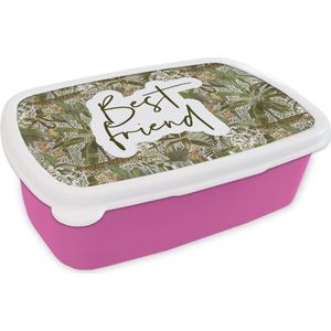 Broodtrommel Roze - Lunchbox - Brooddoos - Beste vrienden - Quotes - Best friend - Spreuken - 18x12x6 cm - Kinderen - Meisje