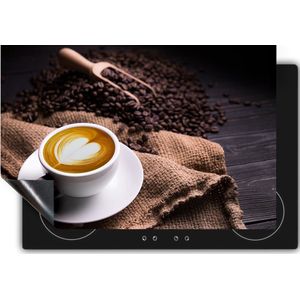 Chefcare Inductie Beschermer Kopje Koffie in een Hartje met Koffiebonen - 60x55 cm - Afdekplaat Inductie - Kookplaat Beschermer - Inductie Mat