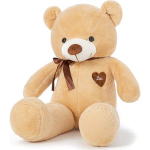 Beige Knuffel XL - 80cm - Zacht Teddybeer - Pluche Knuffelbeer met Lint - Moedercadeautje/Valentijn Cadeau