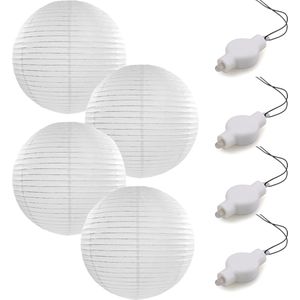 Setje van 4x stuks luxe witte bolvormige party lampionnen 35 cm met lantaarnlampjes - Feest decoraties/versiering