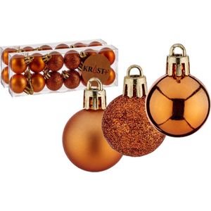 24x stuks kerstballen oranje kunststof diameter 3 cm - Kerstboom versiering