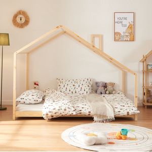 Kinderbed Siuntio huisbed met bedbodem 120x200 cm naturel [en.casa]