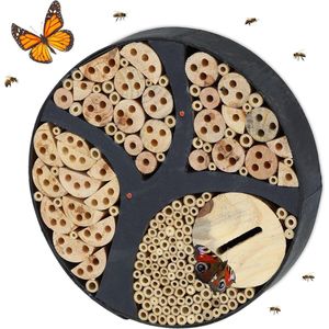 Insectenhotel voor vlinders, bijen en wespen - ronde nestkast voor tuin en balkon - 65 x 30 cm zwart insectenhotel