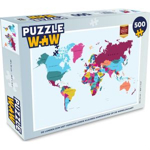 Puzzel Wereldkaart - Trendy - Kleurrijk - Legpuzzel - Puzzel 500 stukjes