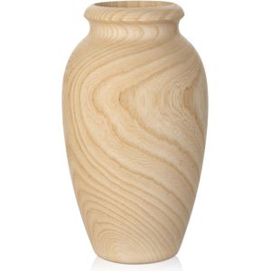 23 cm grote decoratieve vaas houten vaas, decoratieve vazen voor kunstbloemen, bloemstuk, bloemenvaas van hout met plastic inzetstuk, opening - Ø 7,2 cm