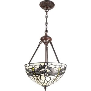 LumiLamp Hanglamp Tiffany Ø 31*126 cm E27/max 2*40W Wit Metaal, Glas Libelle Hanglamp Eettafel Hanglampen Eetkamer Glas in Lood