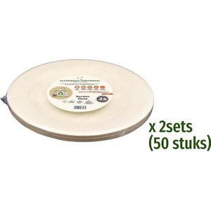 BIO Wegwerp Borden - van Suikerriet - Rond - 18cm - 50 Stuks - Naturel kleur - Composteerbaar en Duurzaam - Feest/verjaardag/BBQ borden