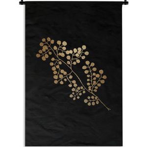 Wandkleed Golden/rose leavesKerst illustraties - Tak met ronde gouden bladeren op een zwarte achtergrond Wandkleed katoen 120x180 cm - Wandtapijt met foto XXL / Groot formaat!