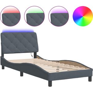 vidaXL - Bedframe - met - LED-verlichting - fluweel - donkergrijs - 90x190 - cm