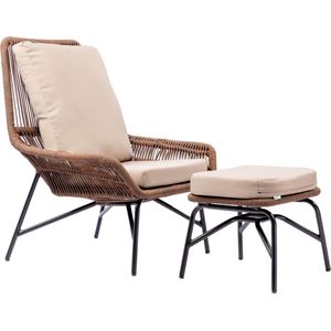 MaxxGarden Loungestoel Estrella Easy - Tuinzetel met Ottoman - incl. kussens - Cappuccino