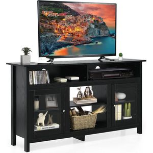 Tv-kast voor tv's tot 65 inch, 2-in-1 tv-standaard & haardkast voor 18 inch elektrische open haard, tv-lowboard, sideboard, woonkamerkast van hout, 147 x 40 x 81,5 cm (zwart)