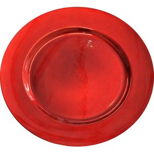 4x Ronde glanzende rode diner onderborden 33 cm - Tafel dekken - Kerstdiner/diner