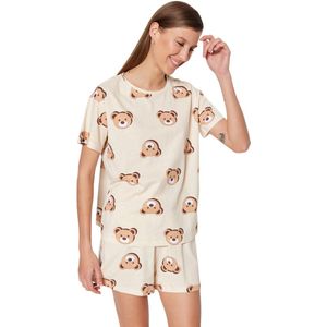 Trendyol Lila 100% Katoenen Gebreide Pyjamaset Met Hartjes En Konijnenmotief Thmss23Pt00005