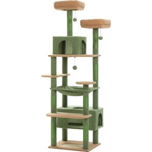 Kattenu MeowMansion - Krabpaal voor grote katten - Groen - Grote krabpaal voor katten - 184 cm hoog