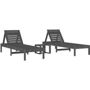 vidaXL Ligbed - Ligbedden - Tuinstoel - Tuinmeubel - Ligbedden 2 st met tafeltje massief grenenhout grijs