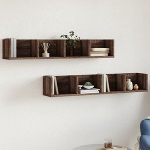 The Living Store Wandkasten 2 st 99x18x16,5 cm bewerkt hout bruin eikenkleur - Wandkast - Hangkast - Zwevende Kast - Bergruimte - Opbergvak