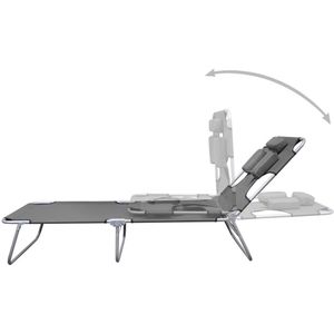 vidaXL inklapbaar ligbed met kussen - grijs Ligbed - Lounge Stoel - Tuinset - Buitendecor - Relaxstoel