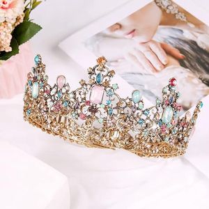 Barokke kroon kristallen kroon koningin kroon gothic kroon gouden vintage haarsieraad ronde kroon voor bruiloft verjaardag party strass - Bergkristal - Strass steentjes