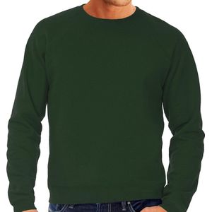 Groene sweater / sweatshirt trui met raglan mouwen en ronde hals voor heren - groen / donkergroen- basic sweaters XL (EU 54)