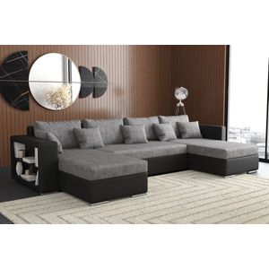 hoekbank johny U- zwart + grijs- met bed en opbergruimte- hoeksalon johny- seatsandbeds