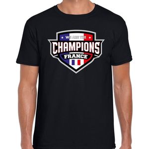 We are the champions France t-shirt met schild embleem in de kleuren van de Franse vlag - zwart - heren - Frankrijk supporter / Frans elftal fan shirt / EK / WK / kleding M