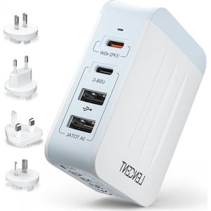 Universele Reisadapter 45W Multi USB Oplader - PD Type-C - Universele Reisstekker - Type A/C/G/I - Wit