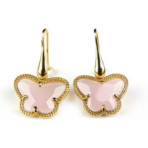Zilveren oorringen oorbellen Model vlinder geelgoud verguld gezet met roze steen