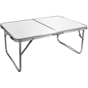 Campingtafel inklapbaar strandtafel 60 x 40 x 25 cm - crèmekleurig - metalen frame - houten plaat - kleine - veiligheidssluiting (52812)