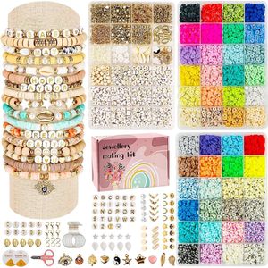 LUOBITO 10720 stuks klei kralen armband maken kit, 72 kleuren 3 dozen 6 mm platte ronde polymeer klei kralen spacer Heishi kralen voor sieraden maken, brief kralen hanger bedels kit geschenken voor kinderen