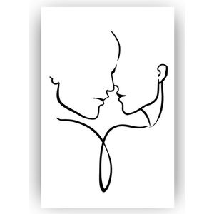 Man en vrouw lijntekening 50x70 cm - Line art canvas - Minimalism - Zwart witte decoratie - Lijntekeningen - Woonkamer accessoires