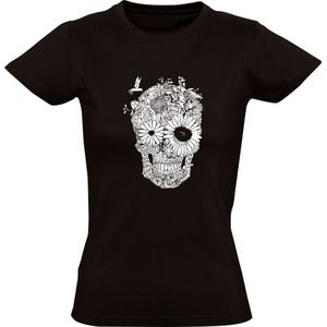 Schedel Dames T-shirt | natuur | skull | bloemen | planten