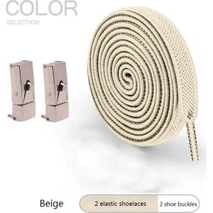 Elastische Veters - Schoenveters - Niet Meer Strikken - Beige met zilver Clip - 2 Stuks