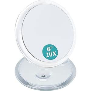 Vergrotende spiegel 20x met 3 zuignappen, φ15,2 cm grote vergrootspiegel voor op reis, voor het aanbrengen van make-up, transparant