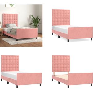 vidaXL Bedframe met hoofdeinde fluweel roze 100x200 cm - Bedframe Met Hoofdeinde - Bedframes Met Hoofdeindes - Bed - Slaapmeubel