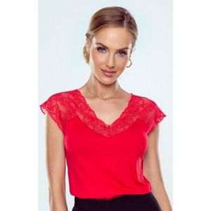 Eldar mooie kanten rode blouse met korte mouwen - Axel S