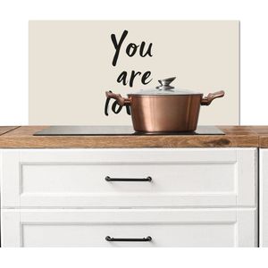 Spatscherm keuken 90x45 cm - Kookplaat achterwand Minimalistisch - Beige - Love - Muurbeschermer - Spatwand fornuis - Hoogwaardig aluminium