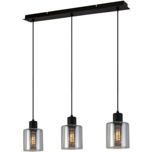 Cilinder Design Hanglamp - 3-Lichts - Smoke Glazen - E27 fittings - Rechthoekige Plafondplaat